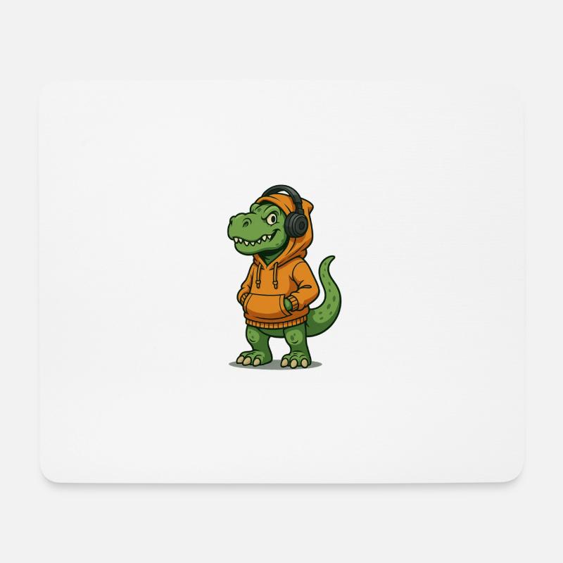 Dinosaur mit Kopfhörern und Hoodies - Mousepad (Querformat) - Weiß