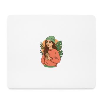 Kuschelige Naturfrau mit Kaffeebecher, Chill Mode - Mousepad (Querformat) - Weiß - Vorne