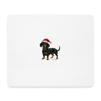 Teckel avec des guirlandes lumineuses de Noël - Tapis de souris (format paysage) - blanc - Devant