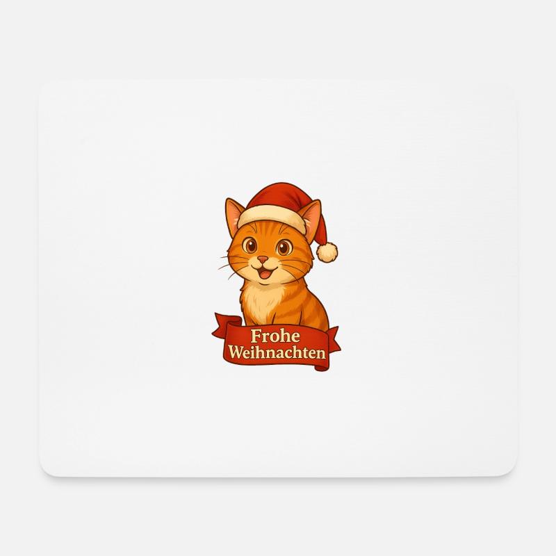 Katzenweihnachtskater mit Santa-Hut - Mousepad (Querformat) - Weiß