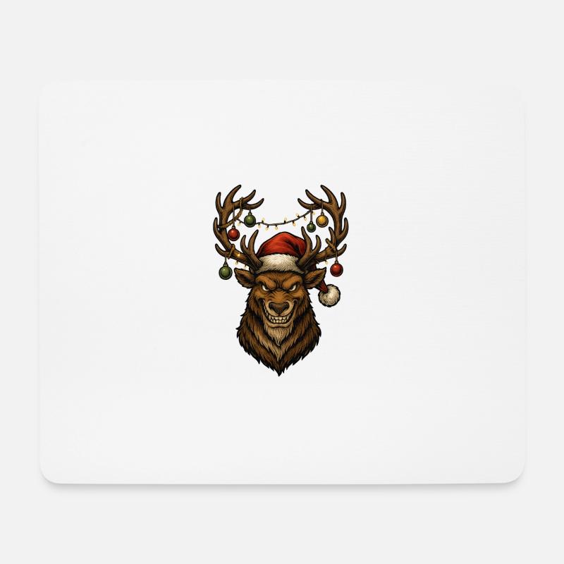 Weihnachtsrentier mit Santa Hut - Mousepad (Querformat) - Weiß