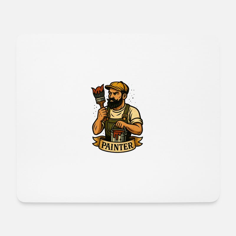 Pinselheld Maler-Logo - Mousepad (Querformat) - Weiß