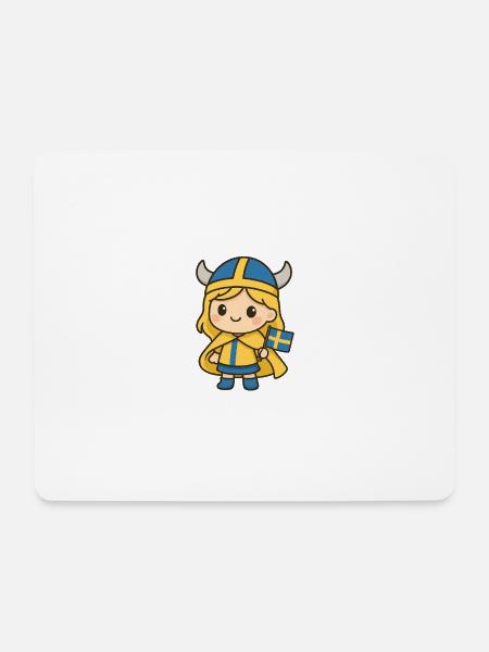 Cute_Swedish_Viking_Girl_Kawaii_Cartoon_T-Shirt - Mousepad (Querformat) - Weiß