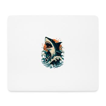 Hai brüllt durch Orange Wellen - Mousepad (Querformat) - Weiß - Vorne