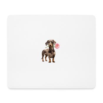 Dackel mit Blume – Blütenliebe - Mousepad (Querformat) - Weiß - Vorne