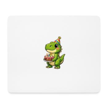 Kleiner Dino mit Geburtstagskuchen - Mousepad (Querformat) - Weiß - Vorne