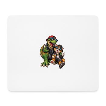 Dino & Chat : Duo lunettes de soleil - Tapis de souris (format paysage) - blanc - Devant