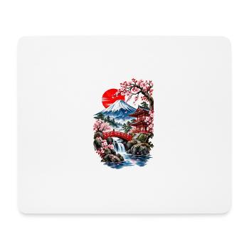 Fuji-Landschaft und Kirschbäume - Mousepad (Querformat) - Weiß - Vorne