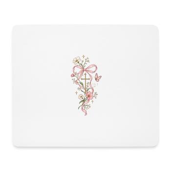 Blütenkreuz mit Rosa Band - Mousepad (Querformat) - Weiß - Vorne