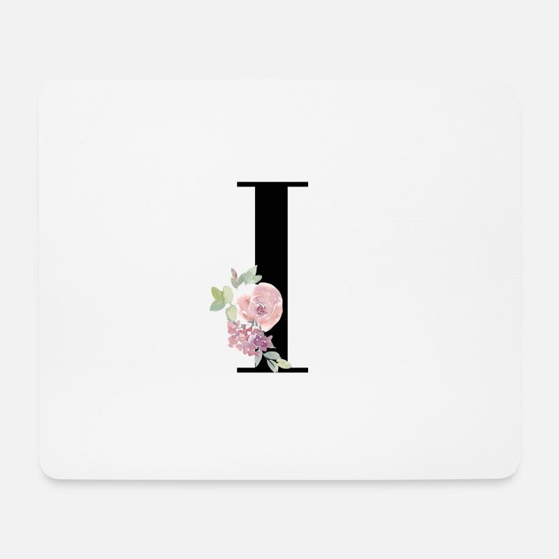 Buchstabe I mit Blumenranke - Mousepad (Querformat) - Weiß