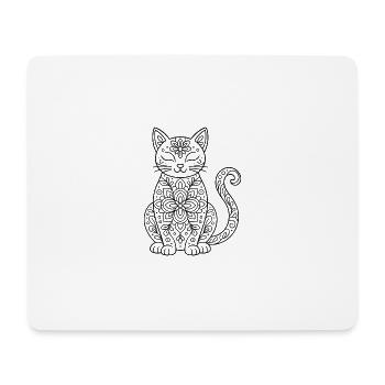 Katze mit Blumen Mandala im Körper zum ausmalen - Mousepad (Querformat) - Weiß - Vorne