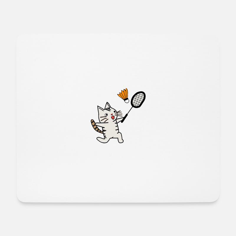 aufgeregte katze spielt badminton federball - Mousepad (Querformat) - Weiß
