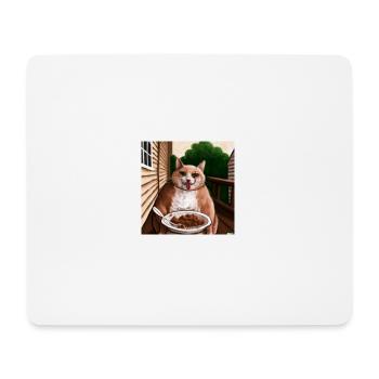Kater mit herausgestreckter Zunge isst auf Balkon - Mousepad (Querformat) - Weiß - Vorne