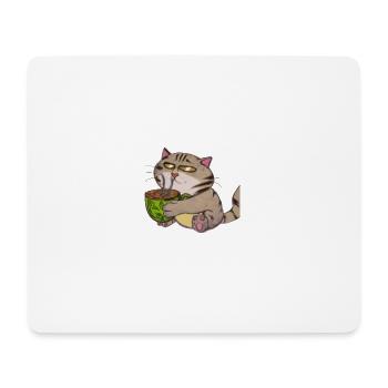 Katze trinkt einen Kaffee - Mousepad (Querformat) - Weiß - Vorne