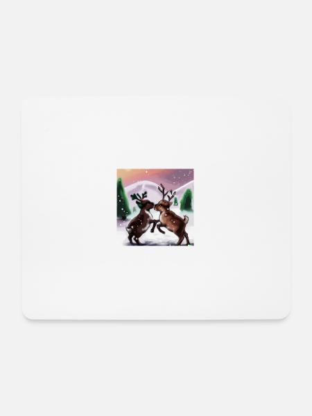 Zwei verspielte Rentiere - Mousepad (Querformat) - Weiß