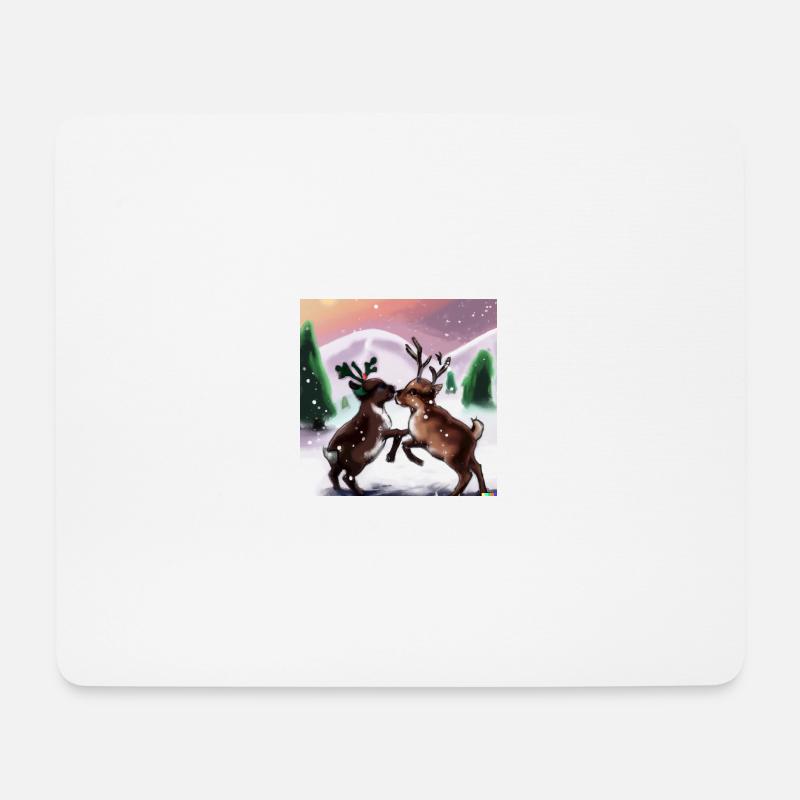 Zwei verspielte Rentiere - Mousepad (Querformat) - Weiß