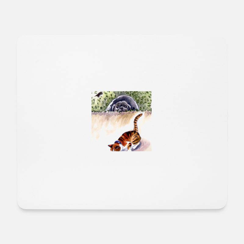 KI-Aquarell von Hund und Katz - Mousepad (Querformat) - Weiß