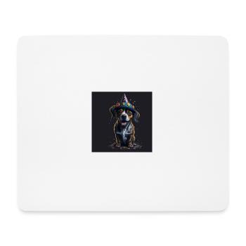 Chien avec chapeau d’anniversaire - Tapis de souris (format paysage) - blanc - Devant