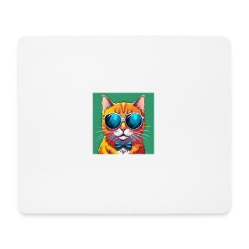 Stilvolle Katze mit Sonnenbrille und Fliege - Mousepad (Querformat) - Weiß - Vorne