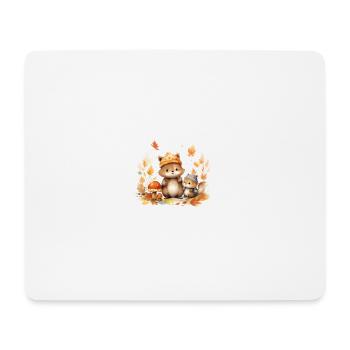 Waldtiere Tiere mit Pudelmütze Pilze und Blätter - Mousepad (Querformat) - Weiß - Vorne
