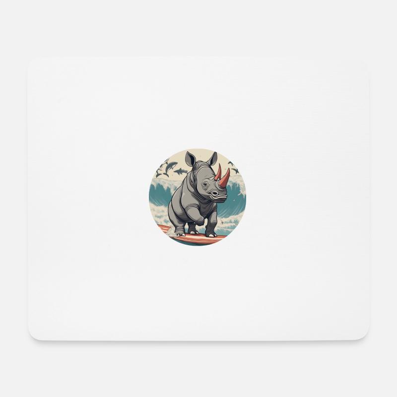 Nashorn am Surfen - Mousepad (Querformat) - Weiß