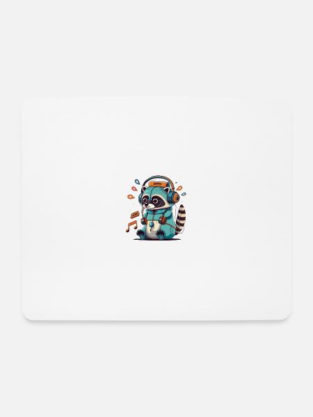 Waschbär DJ Kapuzenpullover in Aqua Neon - Mousepad (Querformat) - Weiß