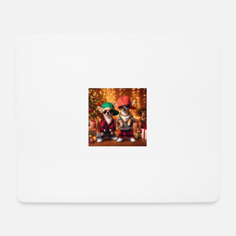 Coole Hip Hop Chihuahuas vor Weihnachtsbaum - Mousepad (Querformat) - Weiß