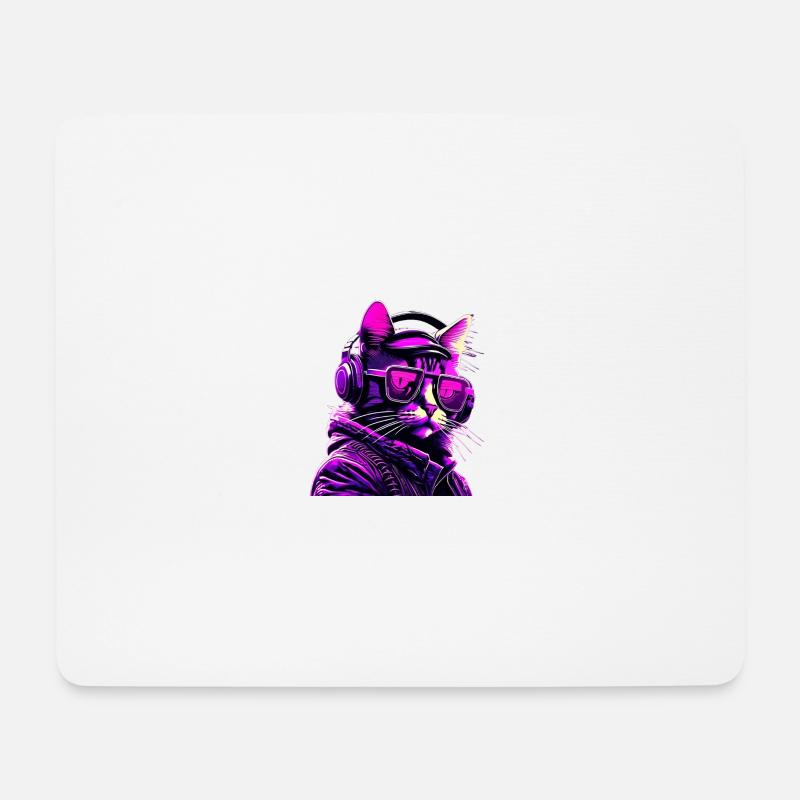 Techno Katze Neon - Mousepad (Querformat) - Weiß