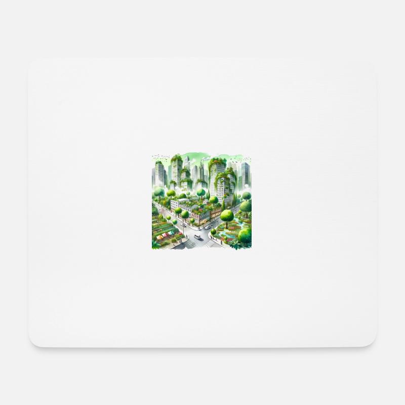 Aquarell-Öko-Stadt - Mousepad (Querformat) - Weiß