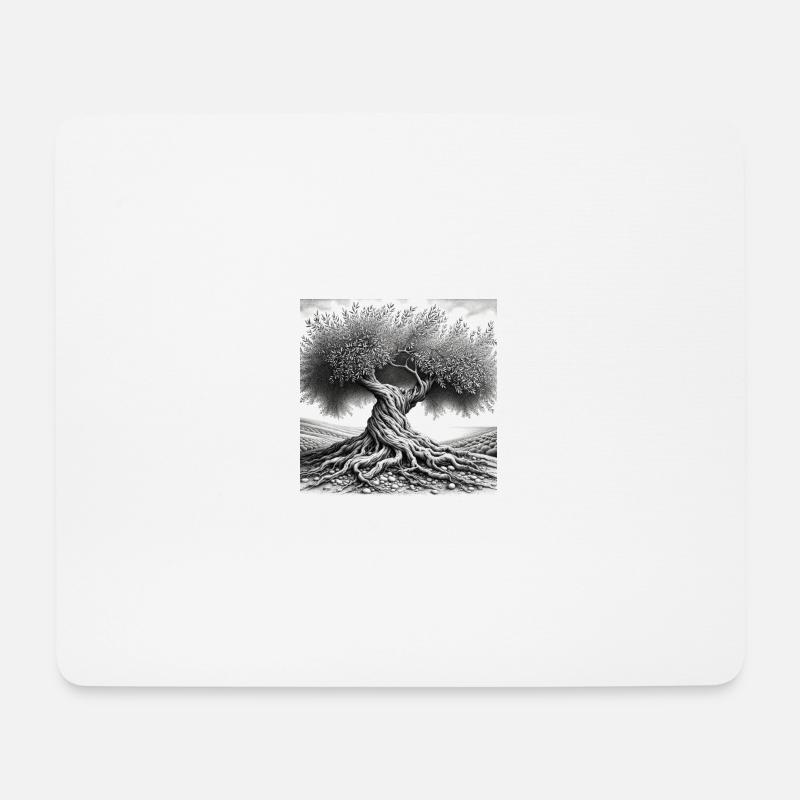 Zeichnung eines Olivenbaums - Mousepad (Querformat) - Weiß