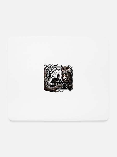 Owl Halloween and Haunted Castle - Mouse Pad (horizontal) - white