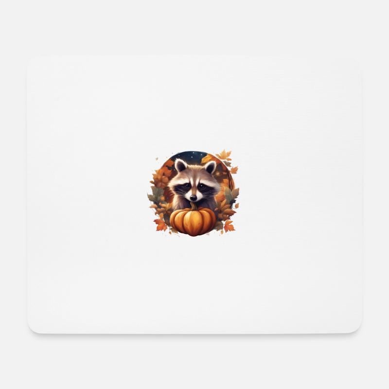Süßer Waschbär im Herbstkranz - Mousepad (Querformat) - Weiß