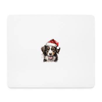 Hund mit Weihnachtsmütze, T-Shirt, Tasse - Mousepad (Querformat) - Weiß - Vorne