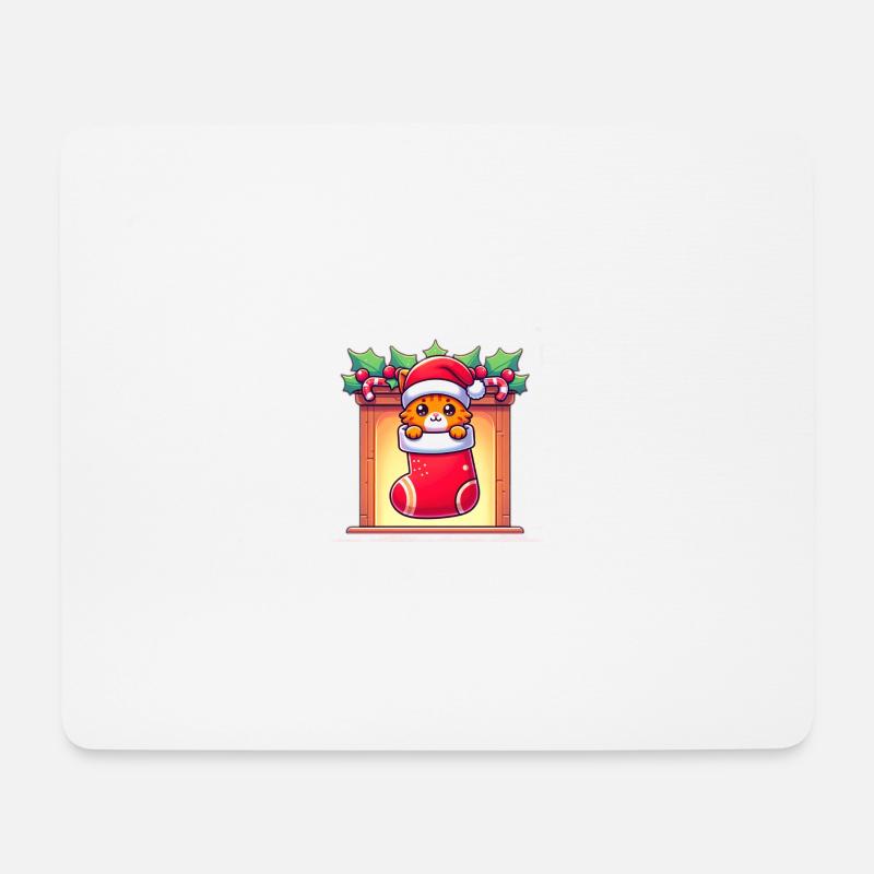 Niedliches rotes Kätzchen in einer Weihnachtssocke - Mousepad (Querformat) - Weiß