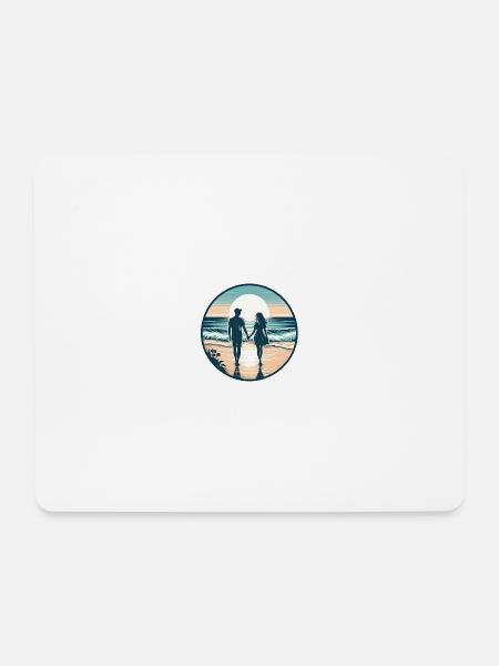 Beachside Bliss: Romantischer Strandspaziergang - Mousepad (Querformat) - Weiß