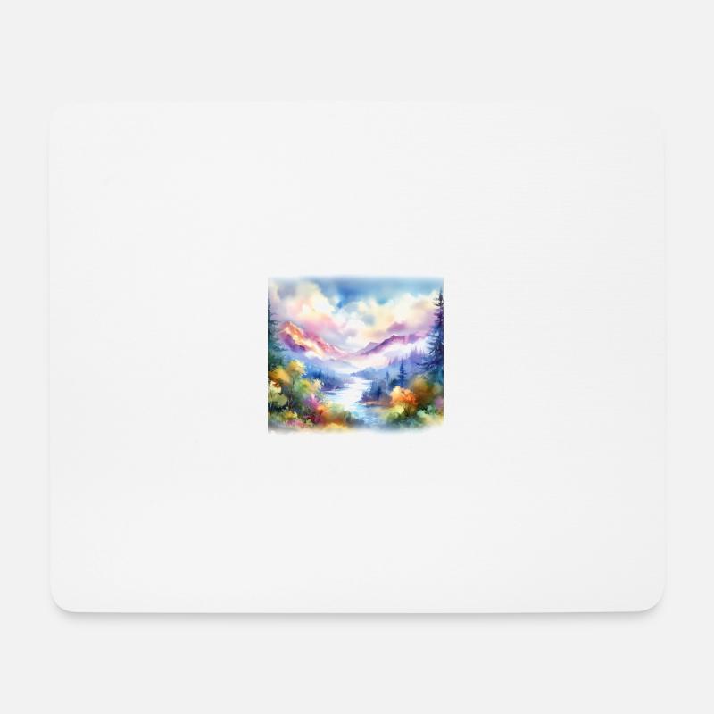 Bunte Berg Aquarellmalerei - Mousepad (Querformat) - Weiß