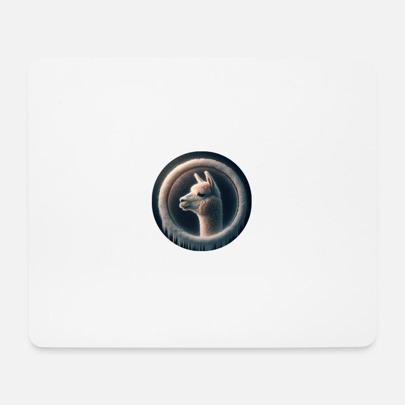 Alpaka schaut durch Fenster aus Eis - Mousepad (Querformat) - Weiß