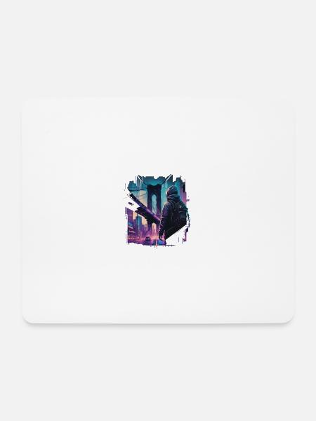 Brooklyn Bridge Cyberpunk - Mousepad (Querformat) - Weiß