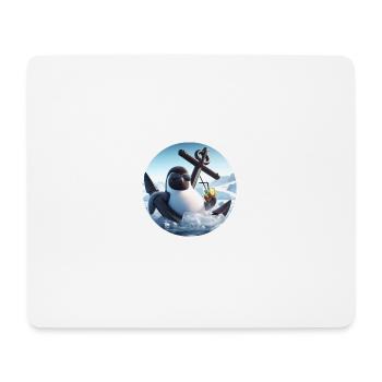 Comic Pinguin lehnt im Anker mit Cocktail - Mousepad (Querformat) - Weiß - Vorne