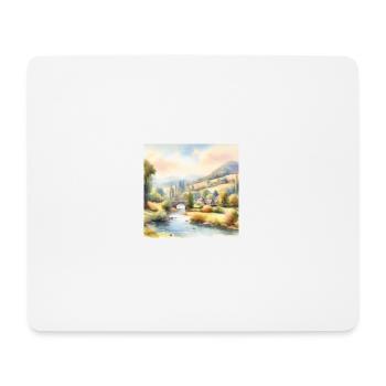 Watercolor Painting Landscape with Village and Bridge - Mouse Pad (horizontal) - white - Front