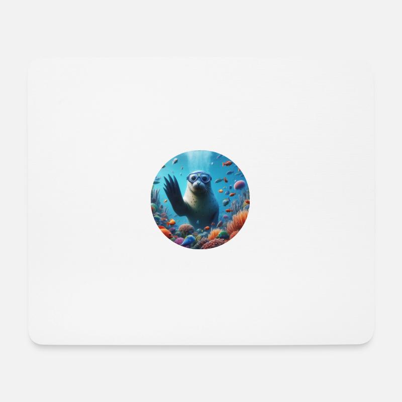 Robbe im Meer mit Taucherbrille - Mousepad (Querformat) - Weiß