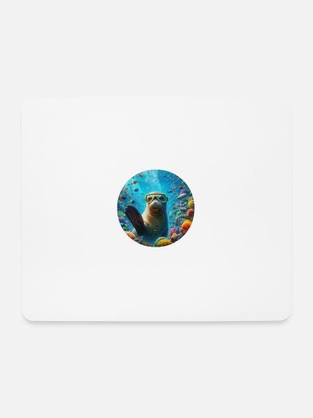 Robe unter Wasser mit einer Taucherbrille winkt - Mousepad (Querformat) - Weiß