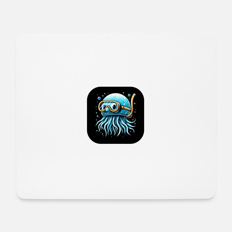 Krake mit Taucherbrille Comic - Mousepad (Querformat) - Weiß