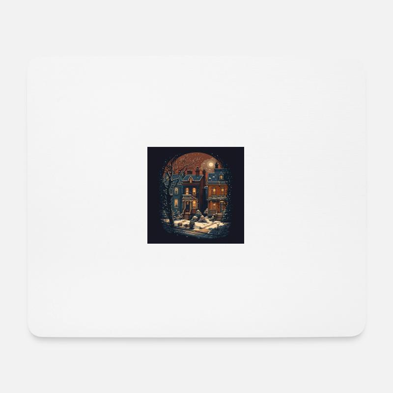 Verschneite Straßen mit viktorianischen Häusern - Mousepad (Querformat) - Weiß