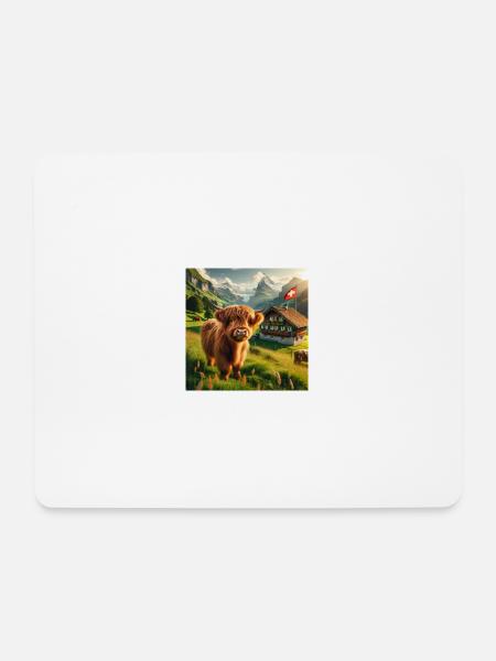 Hochlandkuh in malerischer Schweizer Landschaft - Mousepad (Querformat) - Weiß
