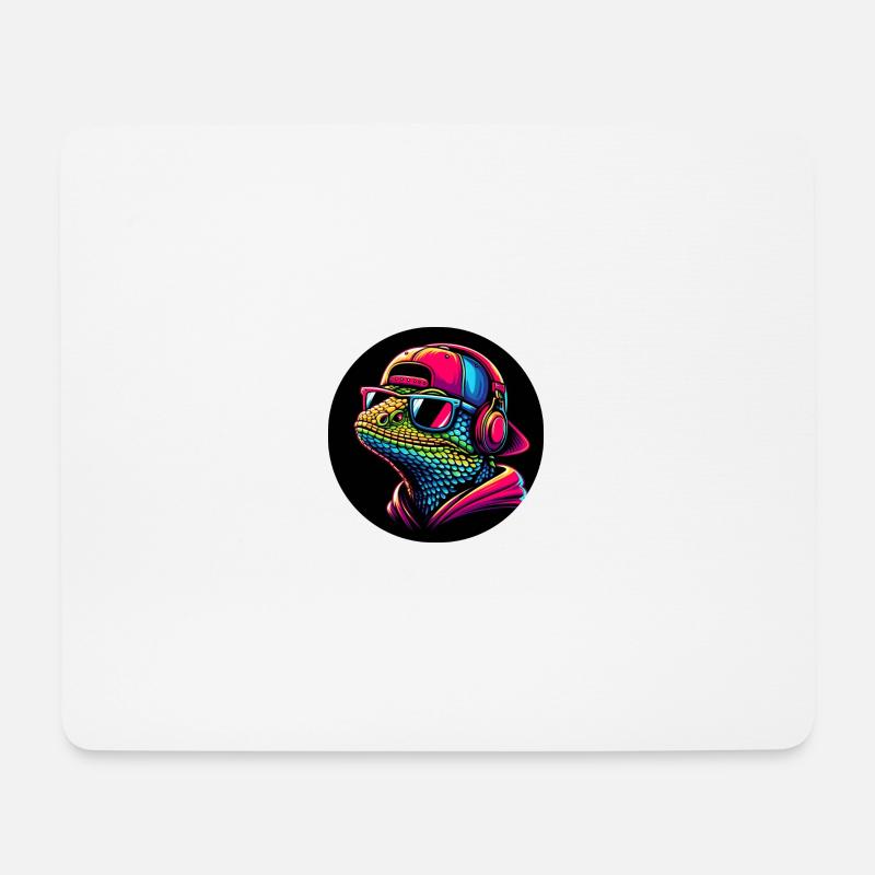 Gecko Salamander als Rapper mit Cap und Kopfhörer - Mousepad (Querformat) - Weiß