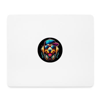 Golden Retriever Dog Rapper with Cap and Headphones - Mouse Pad (horizontal) - white - Front