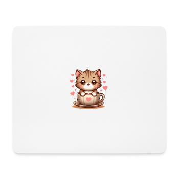 Katze mit Kaffeebecher 2 - Mousepad (Querformat) - Weiß - Vorne