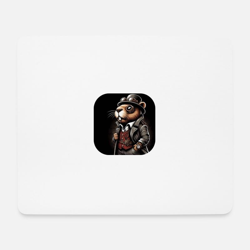 Biber im Steampunk Outfit - Mousepad (Querformat) - Weiß