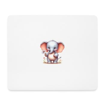 Elefantenbaby mit einer Blume - Mousepad (Querformat) - Weiß - Vorne